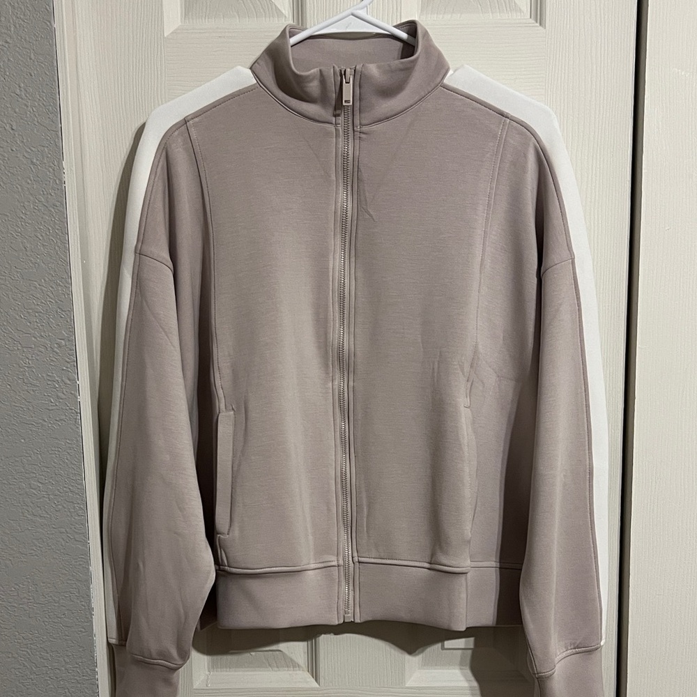 Women's Taupe Track Jacket with White Stripe